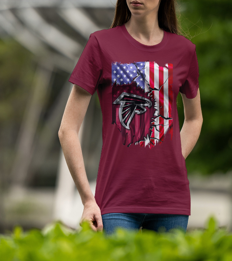 American Flag With Atlanta Falcons Logo And Cracked Design Mix T-Shirt