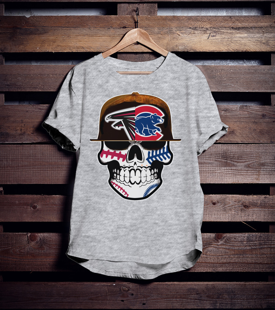 Atlanta Falcons Chicago Cubs Skull Hat T-Shirt