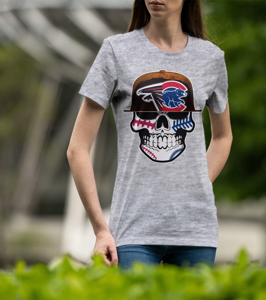 Atlanta Falcons Chicago Cubs Skull Hat T-Shirt