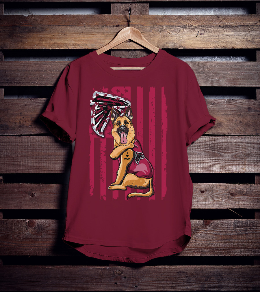 I Mom Tattoo German Shepherd With Atlanta Falcons Fan Flag And Stripes T-Shirt