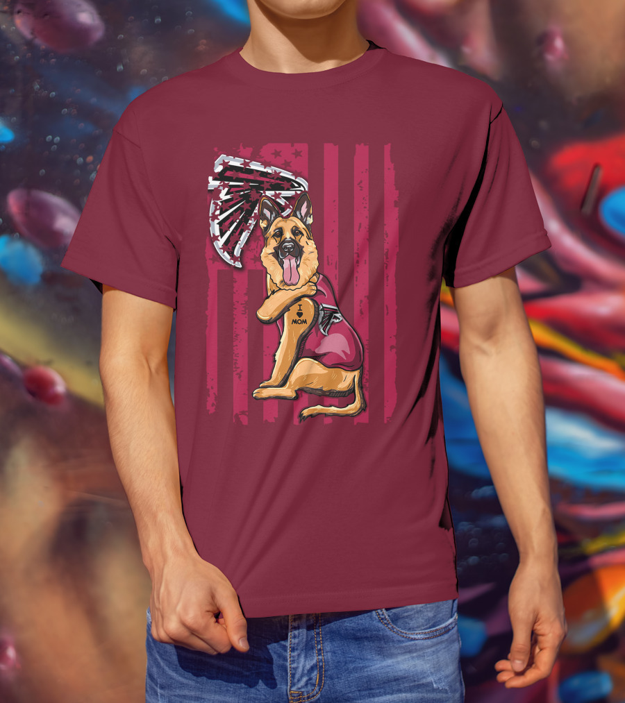I Mom Tattoo German Shepherd With Atlanta Falcons Fan Flag And Stripes T-Shirt
