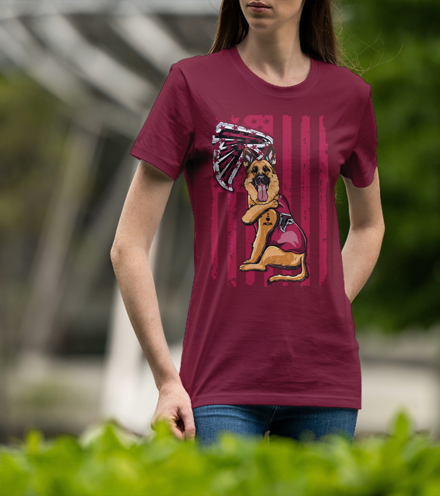 I Mom Tattoo German Shepherd With Atlanta Falcons Fan Flag And Stripes T-Shirt