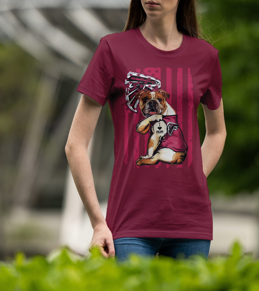 Bulldog Atlanta Falcons I Love Mom Patriotic T-Shirt