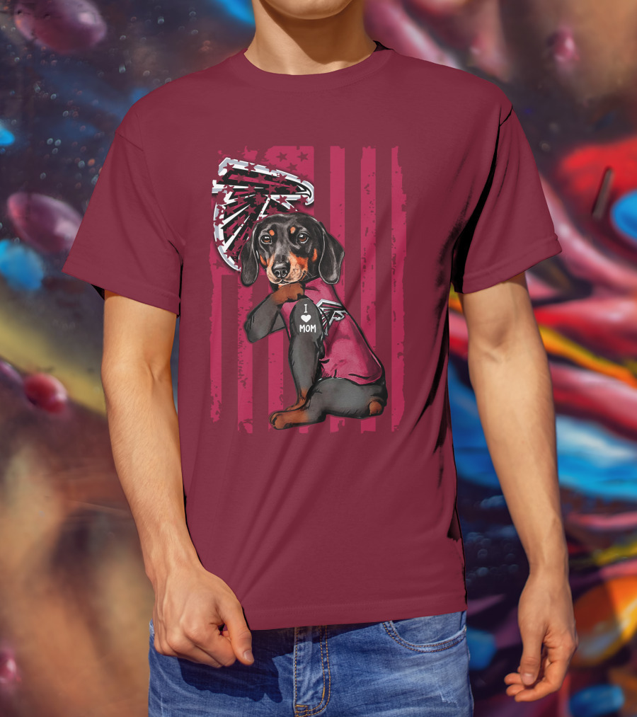 Dachshund I Love Mom Atlanta Falcons Flag T-Shirt