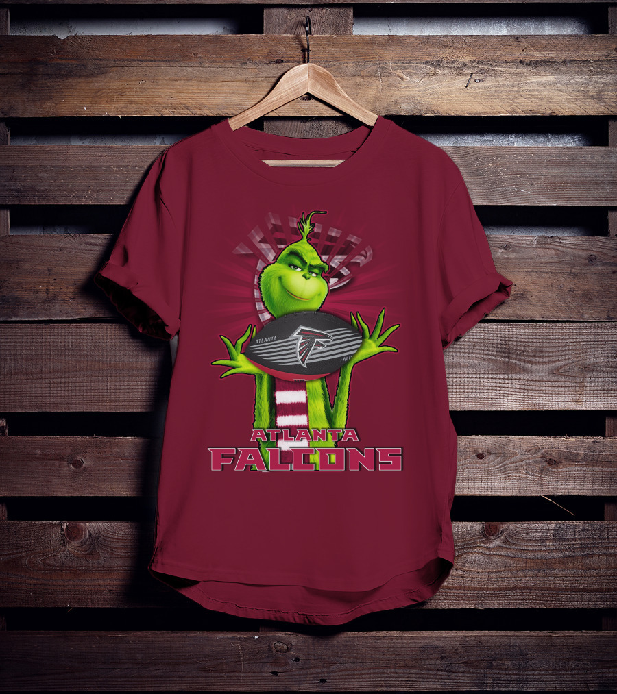 Grinch Holding Atlanta Falcons Football With Scarf T-Shirt