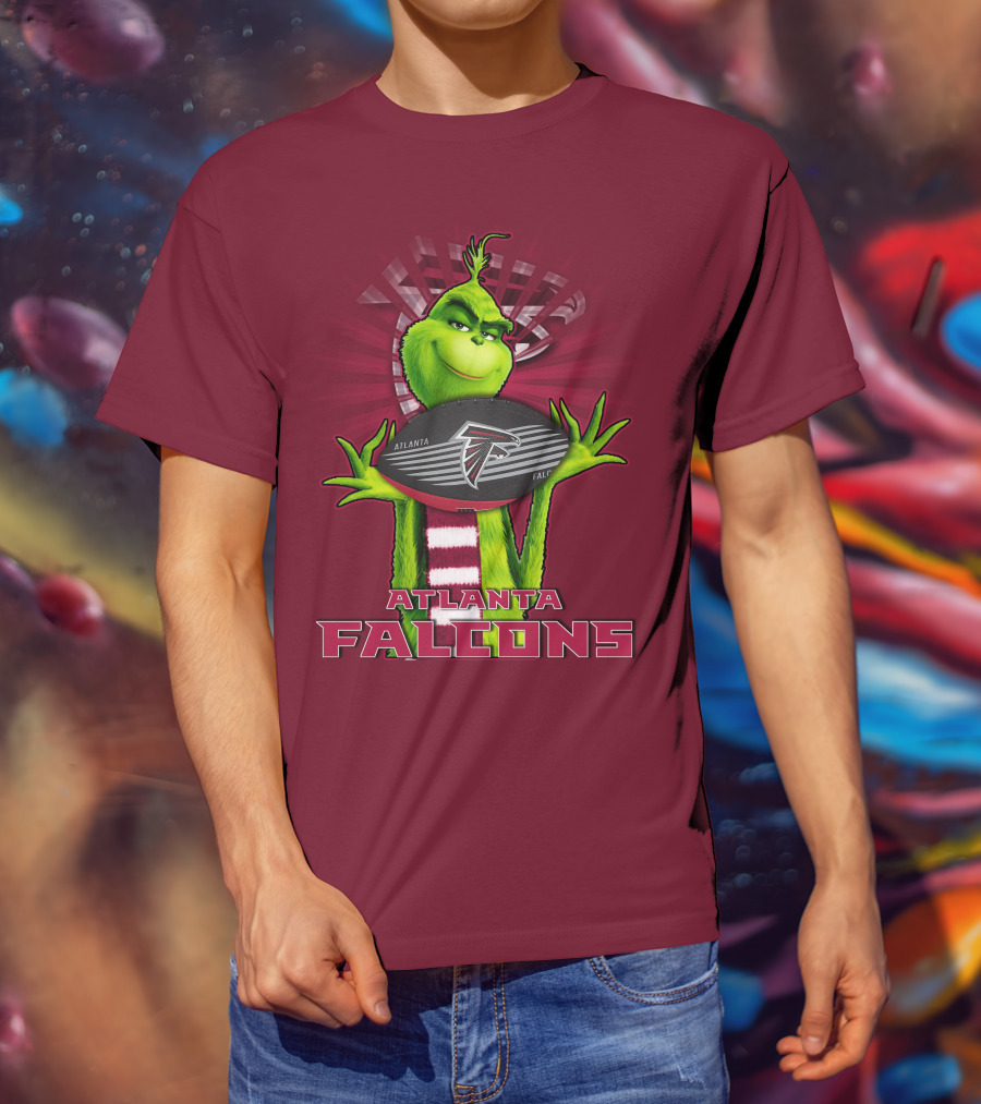 Grinch Holding Atlanta Falcons Football With Scarf T-Shirt