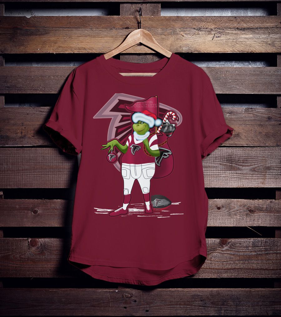 Grinchxmas Atlanta Falcons Holiday Santa Hat Christmas Sports Team T-Shirt