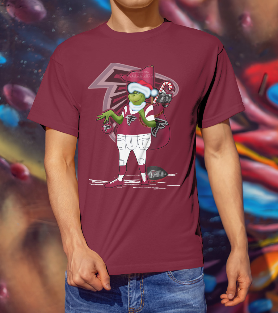 Grinchxmas Atlanta Falcons Holiday Santa Hat Christmas Sports Team T-Shirt