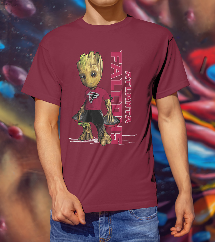 Groot Atlanta Falcons Fan Character Holding Atlanta Falcons T-Shirt