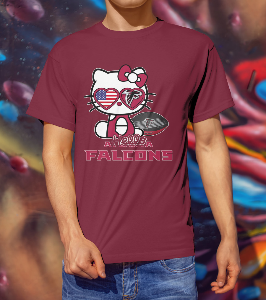 Hello Kitty Atlanta Falcons American Flag Football T-Shirt
