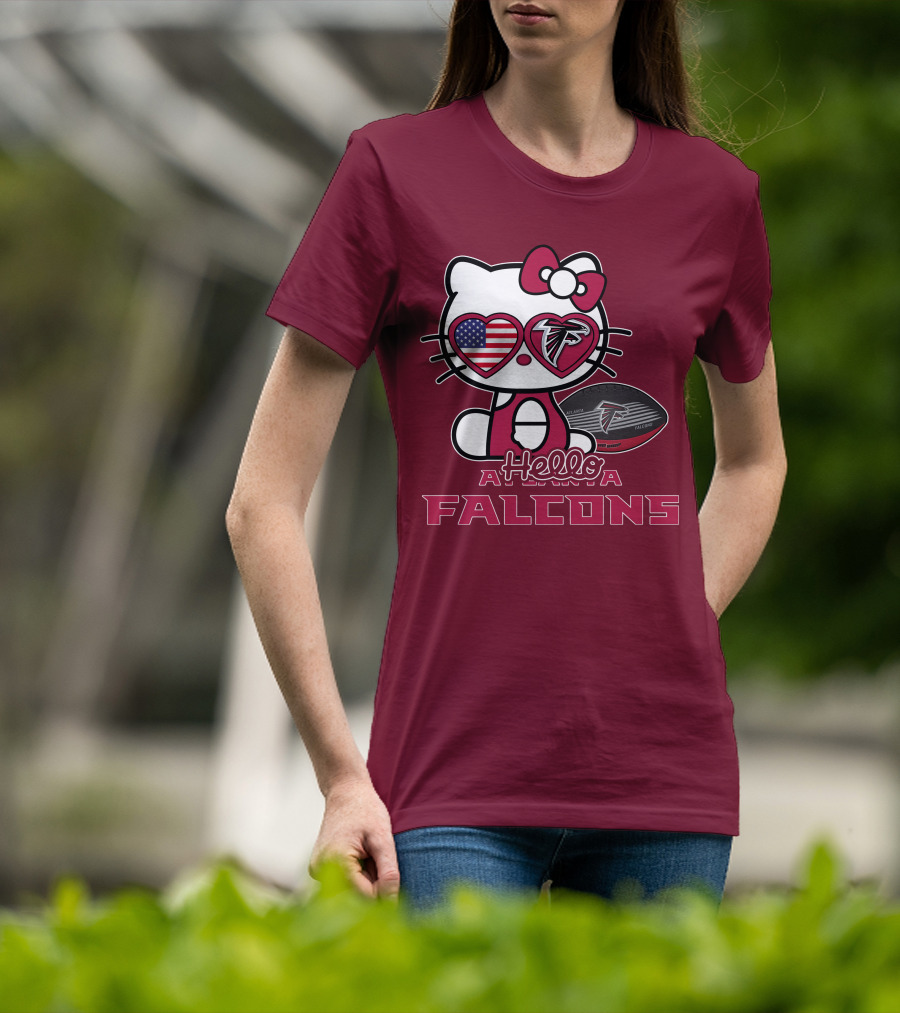 Hello Kitty Atlanta Falcons American Flag Football T-Shirt
