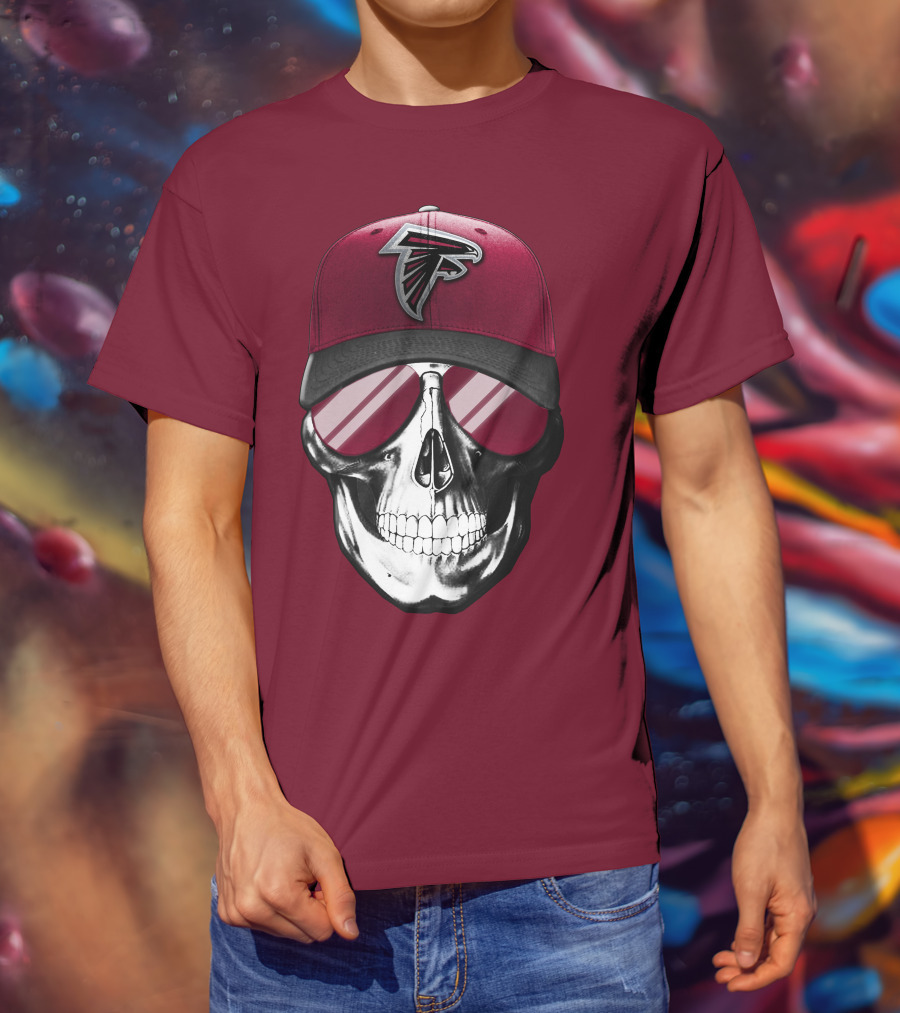 Atlanta Falcons Skull Cap With Reflective Glasses T-Shirt