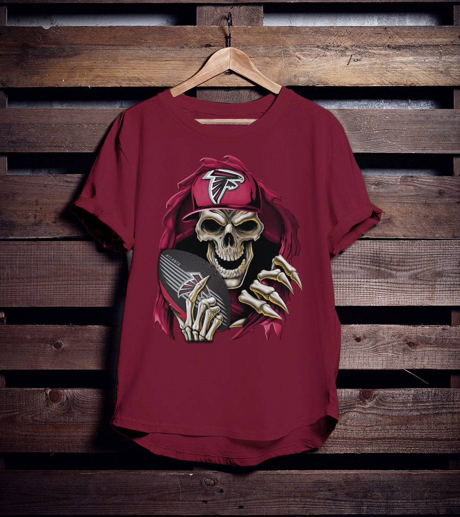 Skullbong Atlanta Falcons Skeleton With Football And Cap T-Shirt