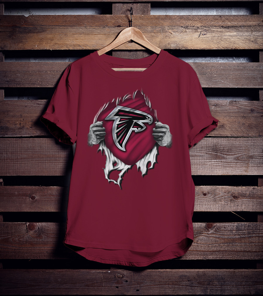 Torn Atlanta Falcons Logo With Hands Emerging T-Shirt