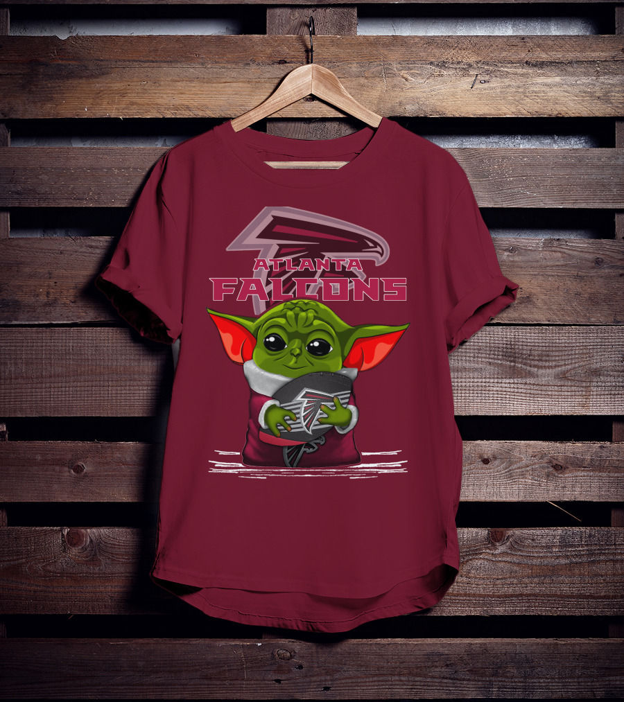 Yoda Holding Atlanta Falcons Football With Logo Background T-Shirt