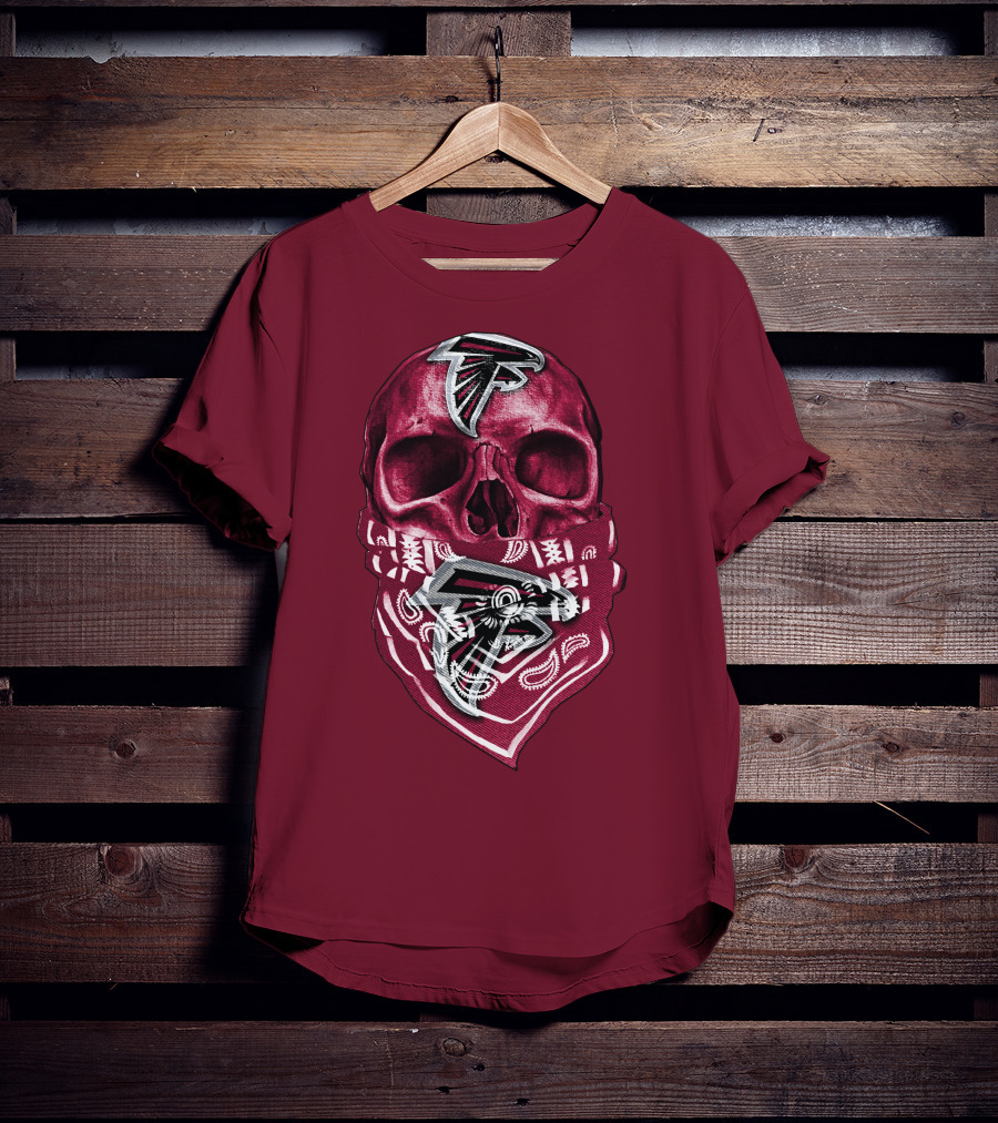Skull With Atlanta Falcons Logos And Bandana T-Shirt