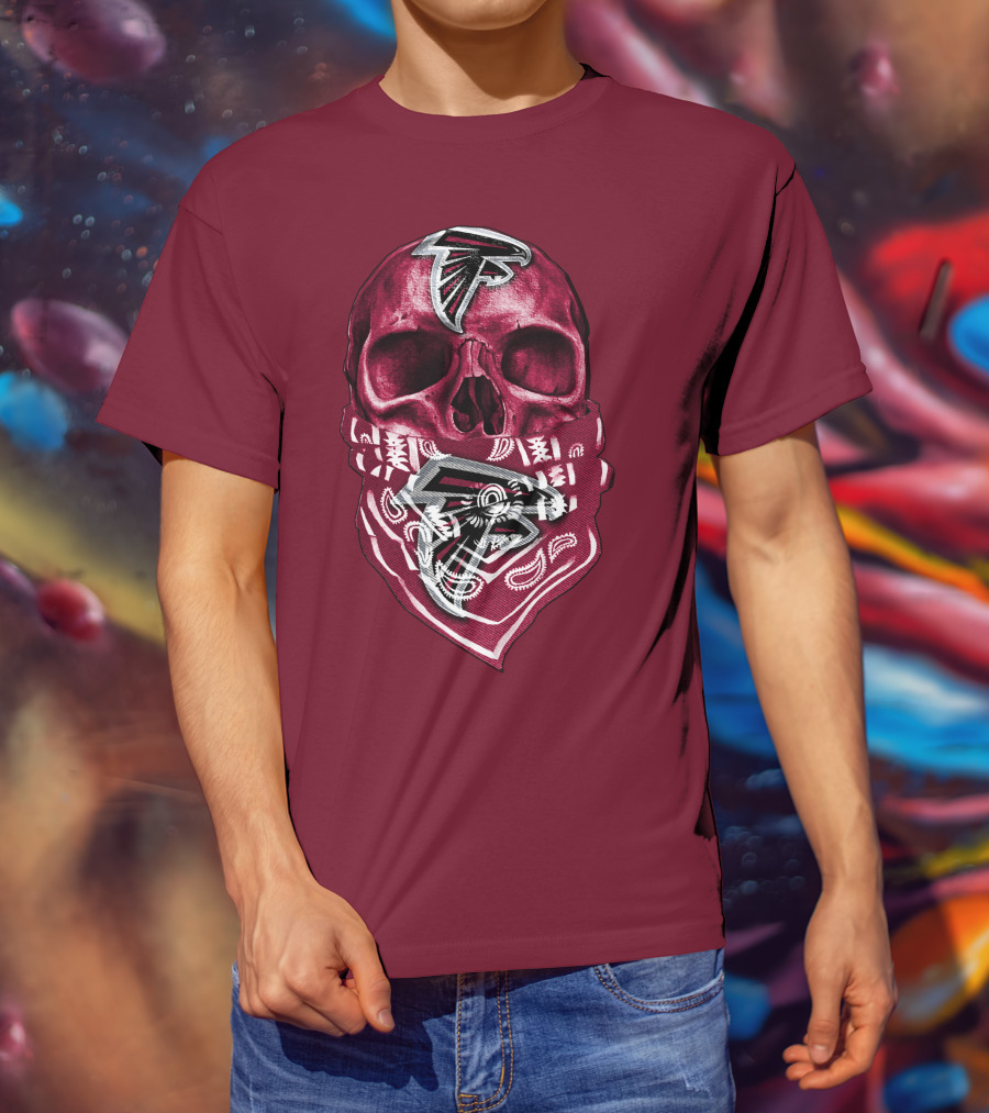 Skull With Atlanta Falcons Logos And Bandana T-Shirt