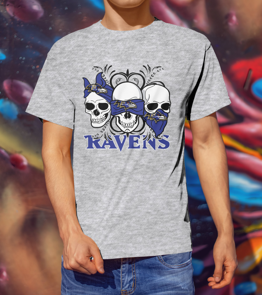 Ravens Three Skulls Bandana Baltimore Ravens T-Shirt