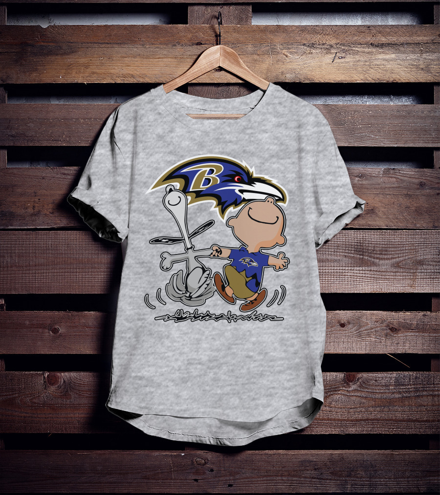 Baltimore Ravens Snoopy Dance With Logo And Characters T-Shirt