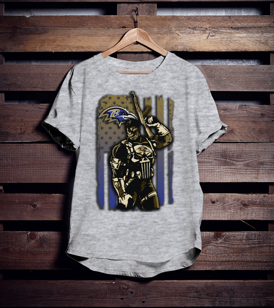 Baltimore Ravens Punisher Soldier Usa Flag T-Shirt