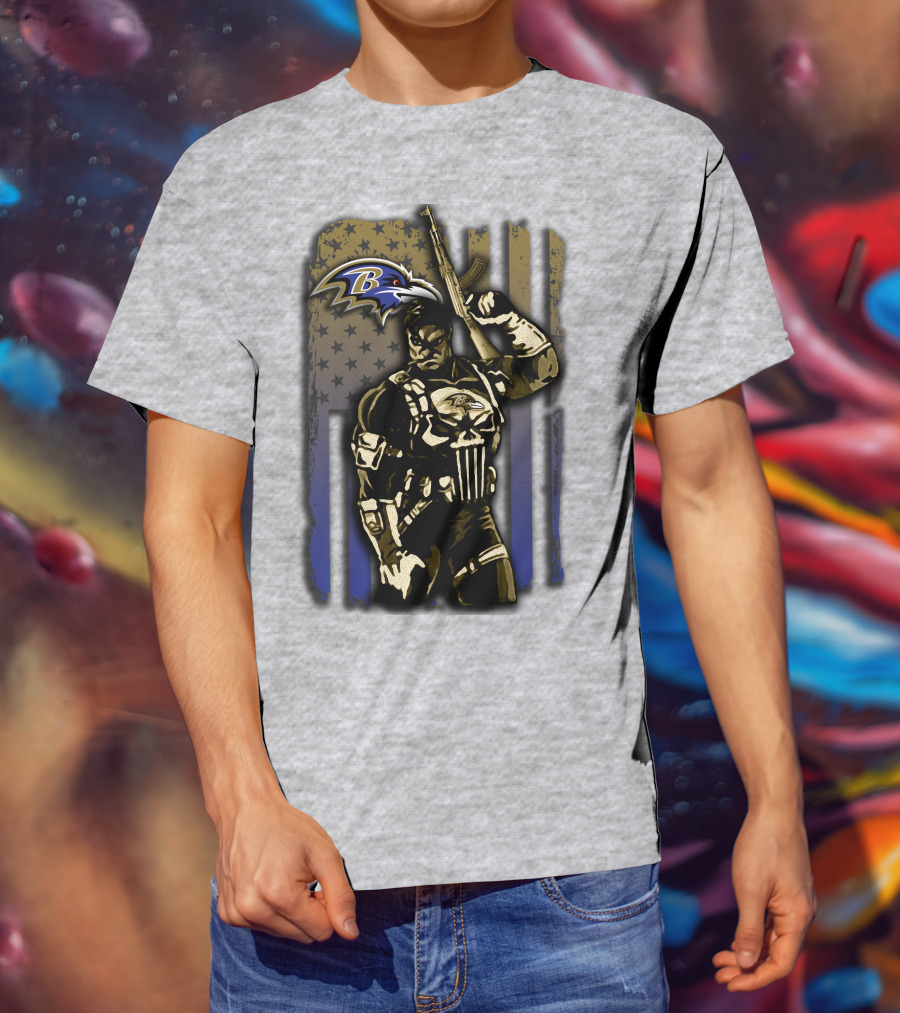 Baltimore Ravens Punisher Soldier Usa Flag T-Shirt