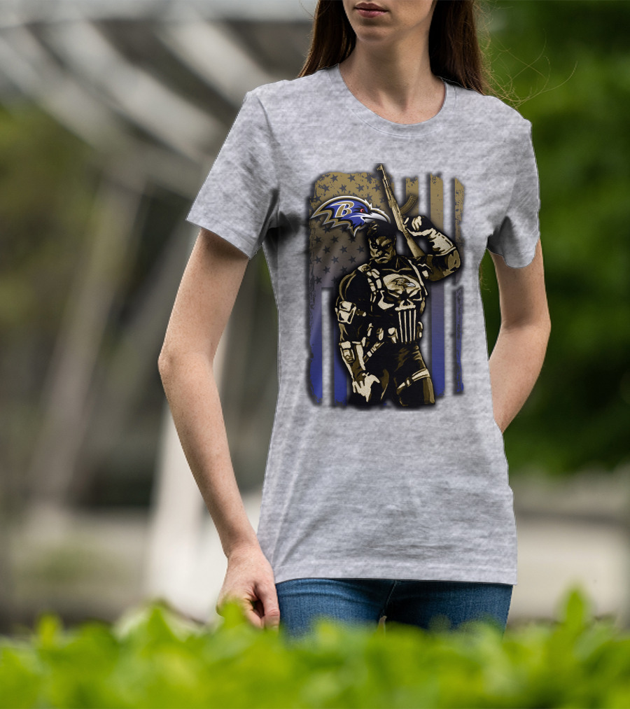 Baltimore Ravens Punisher Soldier Usa Flag T-Shirt