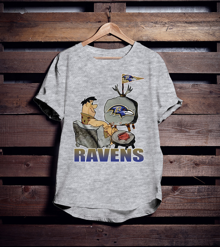 Baltimore Ravens Cartoon Character Watching Tv With Team T-Shirt