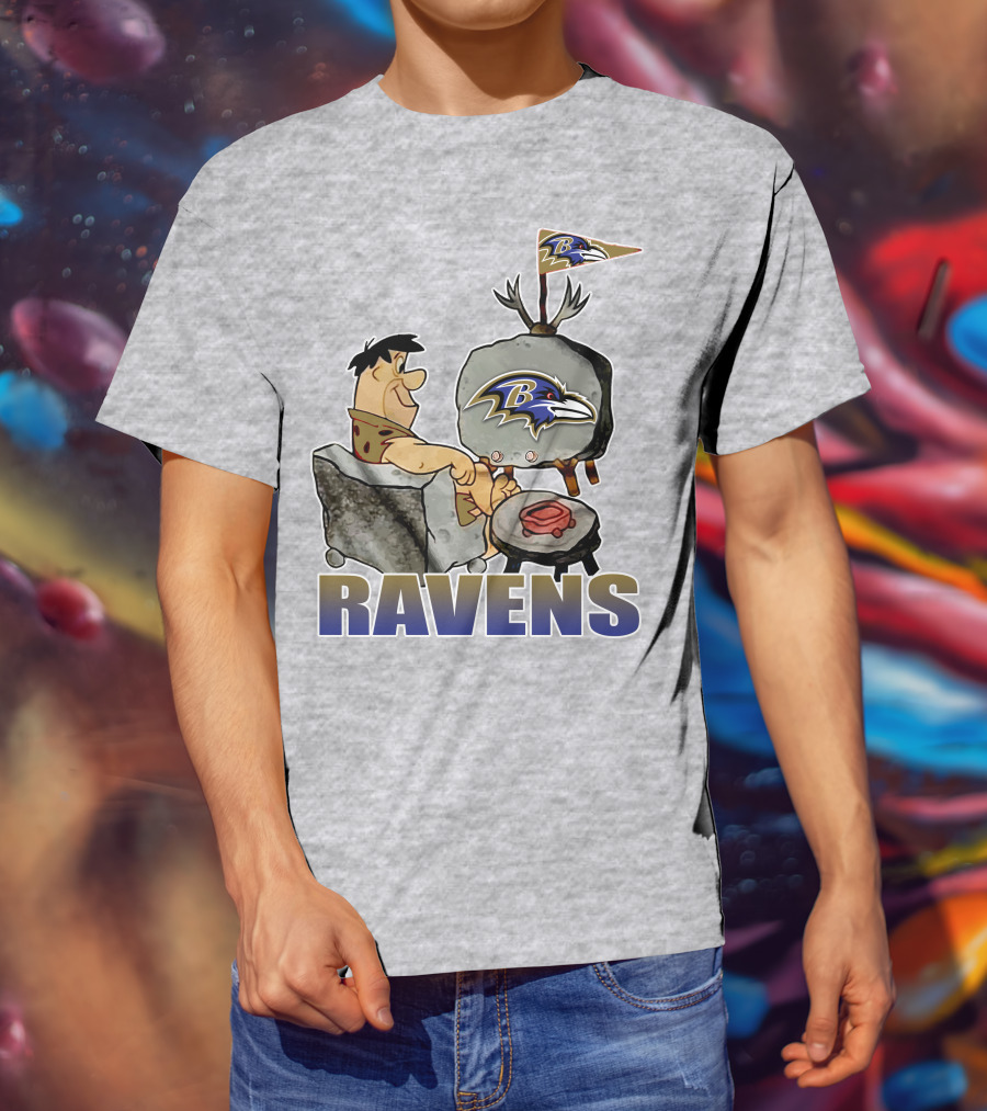 Baltimore Ravens Cartoon Character Watching Tv With Team T-Shirt