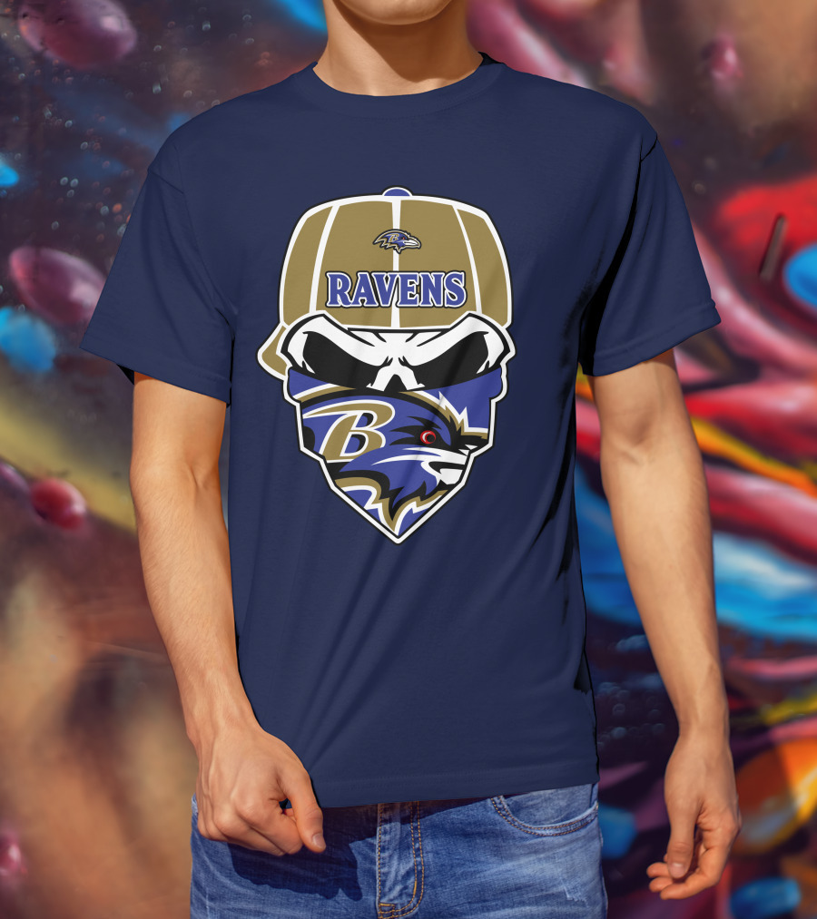 Baltimore Ravens Skull Bandana Cap T-Shirt