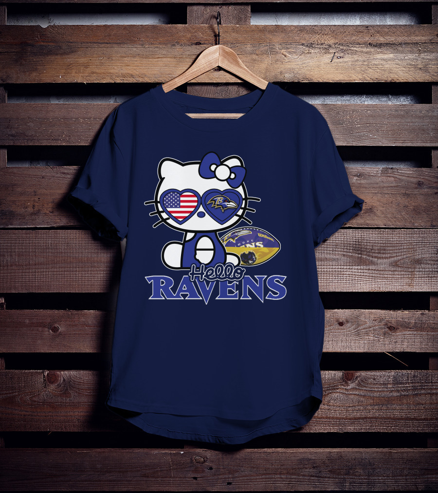 Hello Kitty Ravens Baltimore American Football Fan Cat Toy T-Shirt