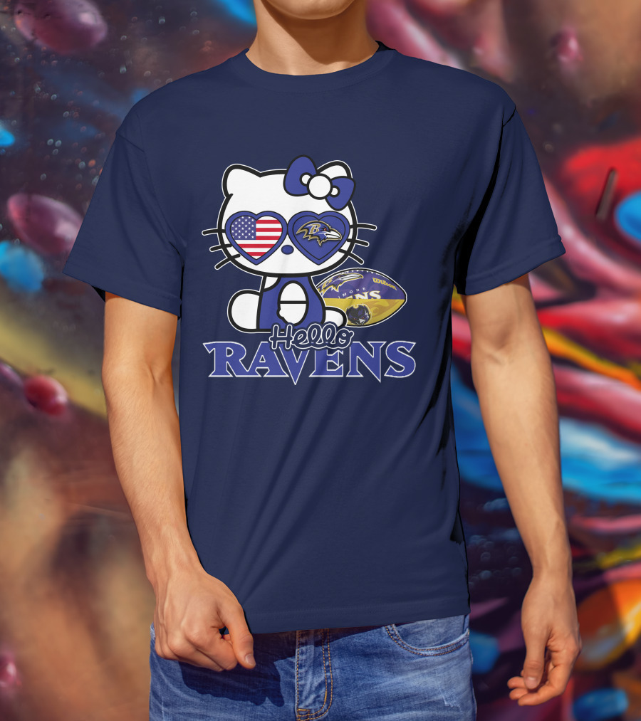 Hello Kitty Ravens Baltimore American Football Fan Cat Toy T-Shirt