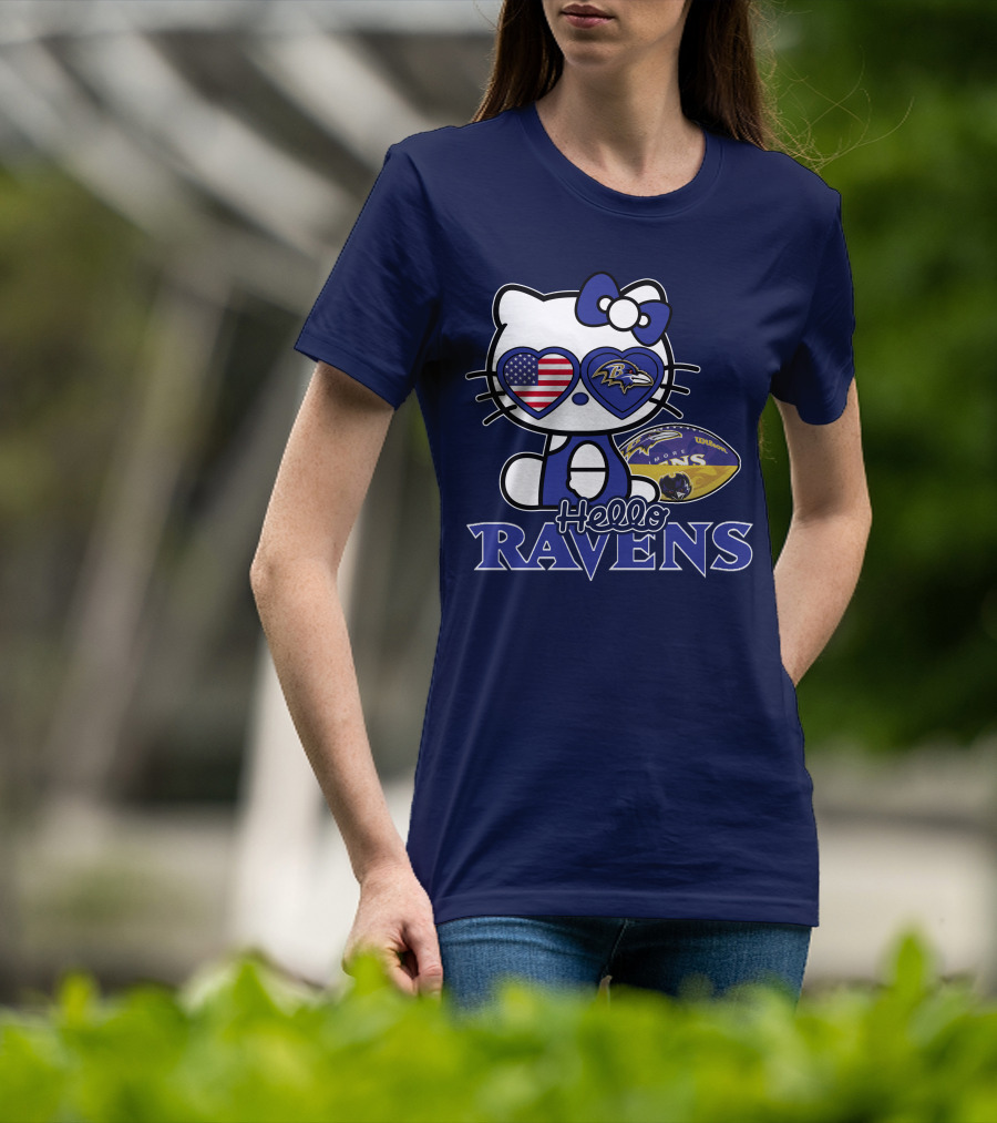 Hello Kitty Ravens Baltimore American Football Fan Cat Toy T-Shirt