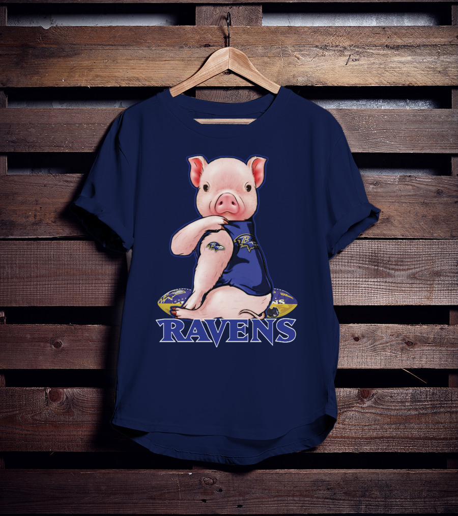 Baltimore Ravens Pig Mascot With Team Logo Jersey T-Shirt