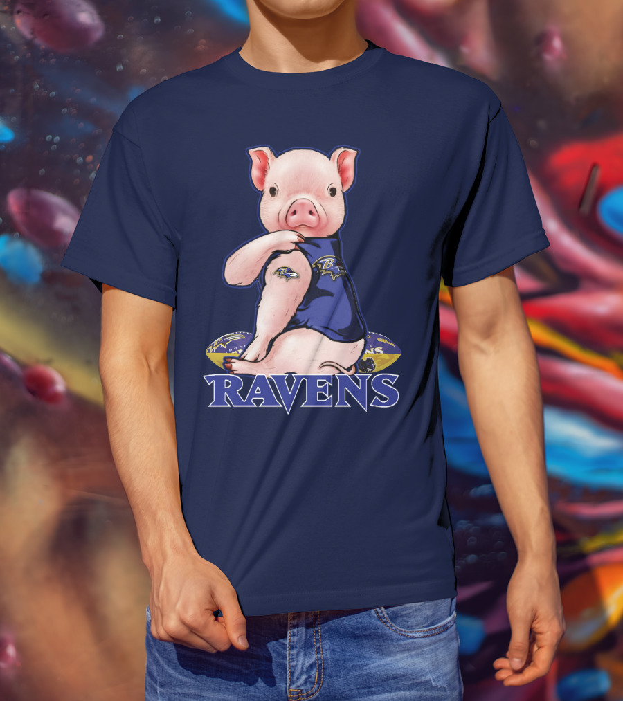 Baltimore Ravens Pig Mascot With Team Logo Jersey T-Shirt
