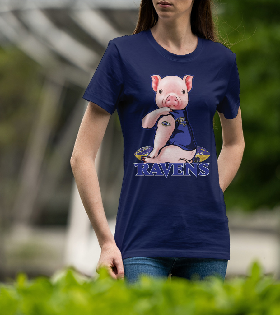 Baltimore Ravens Pig Mascot With Team Logo Jersey T-Shirt