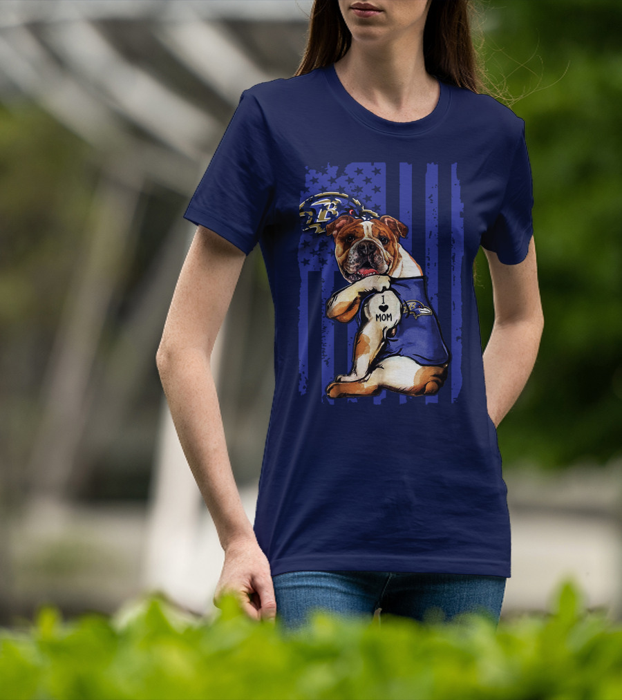 Bulldog Baltimore Ravens I Love Mom T-Shirt