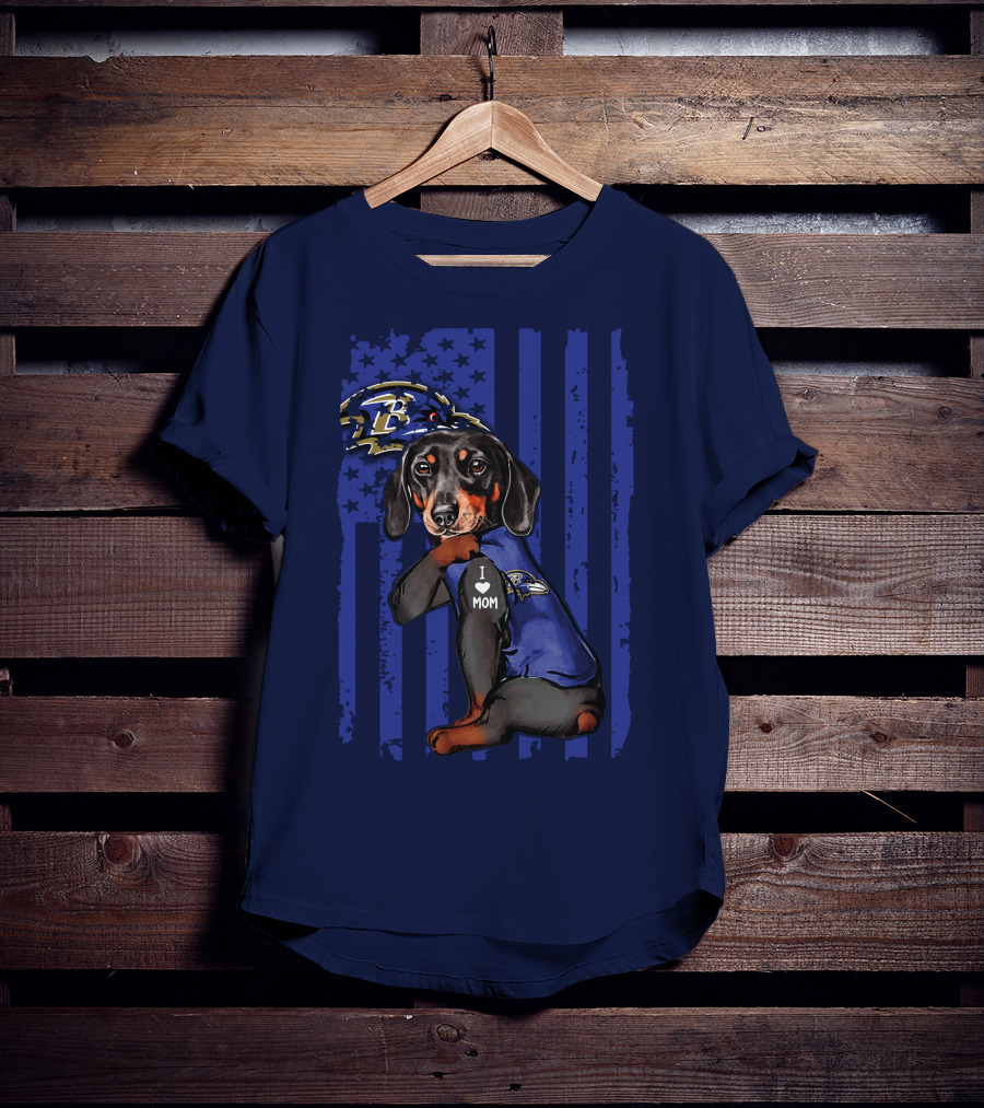 Dachshund I Love Mom Baltimore Ravens Fan Gear Ravens Logo Patriotic T-Shirt