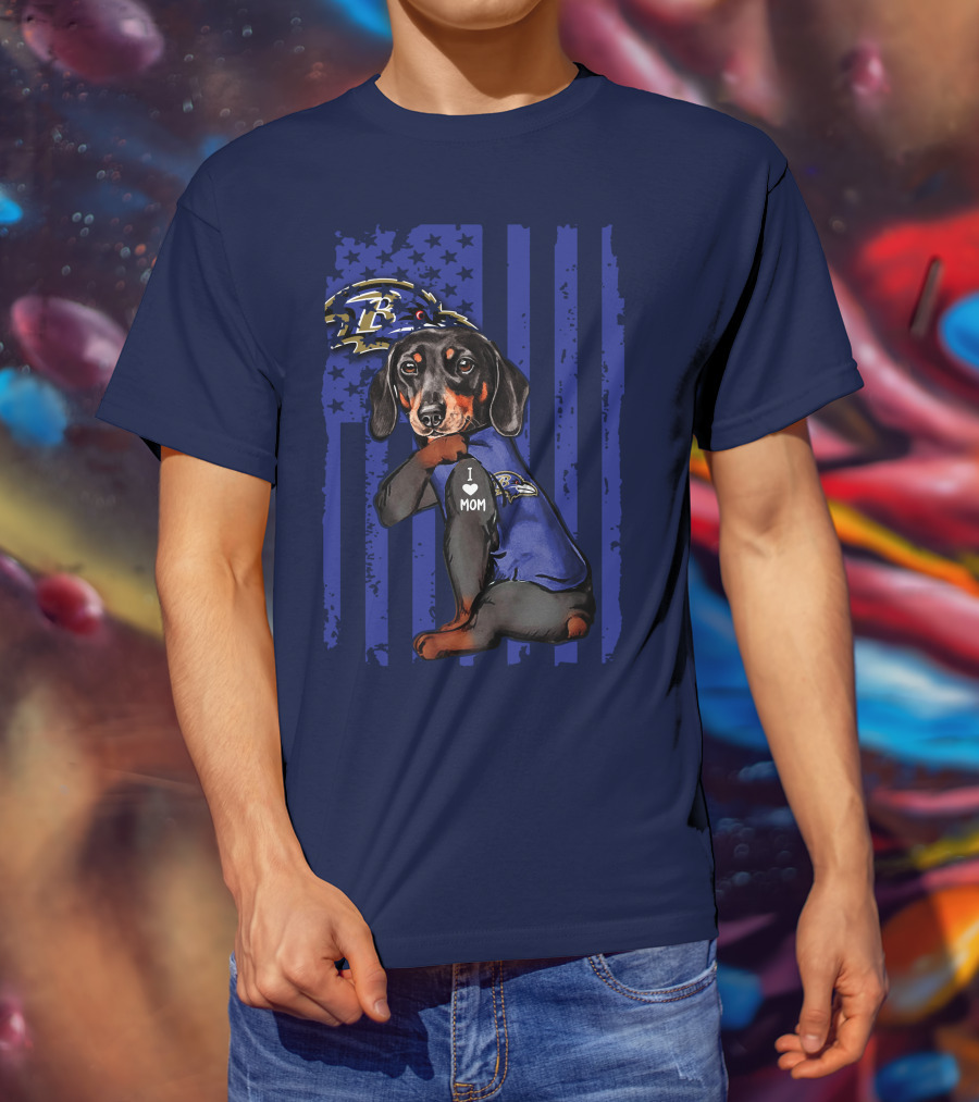 Dachshund I Love Mom Baltimore Ravens Fan Gear Ravens Logo Patriotic T-Shirt