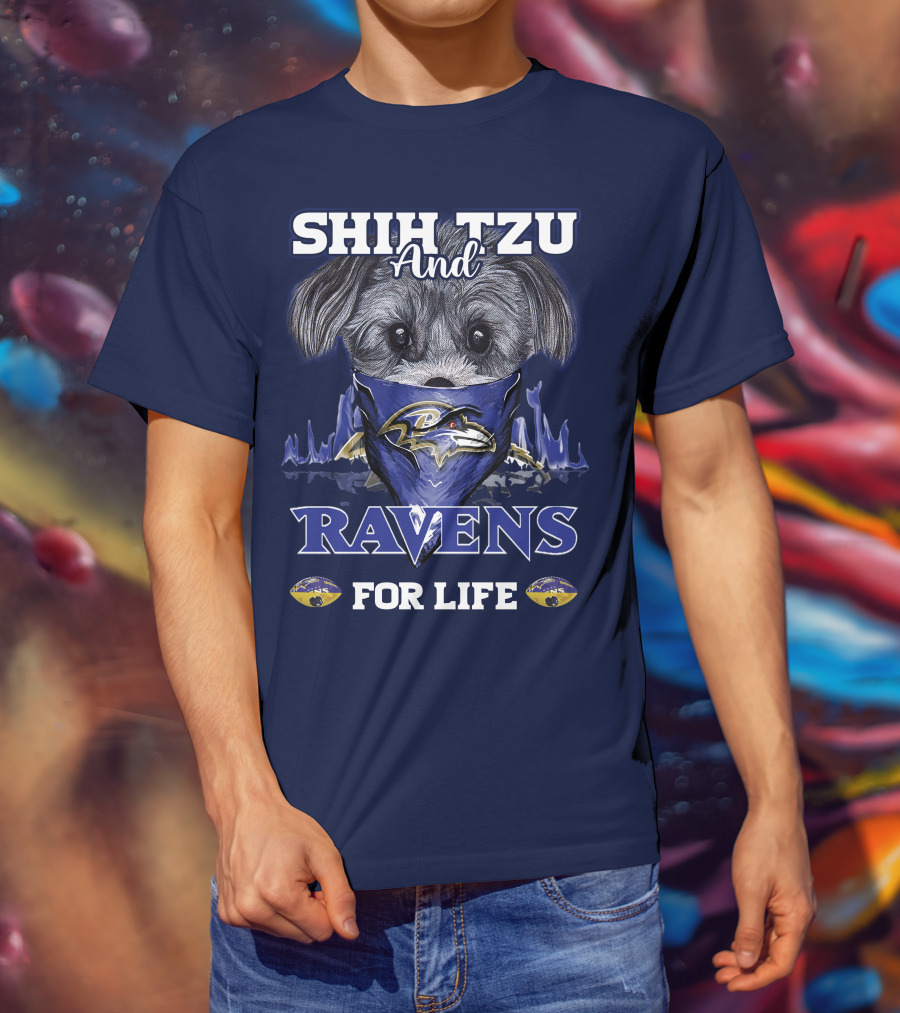 Shih Tzu And Ravens For Life Baltimore Ravens T-Shirt