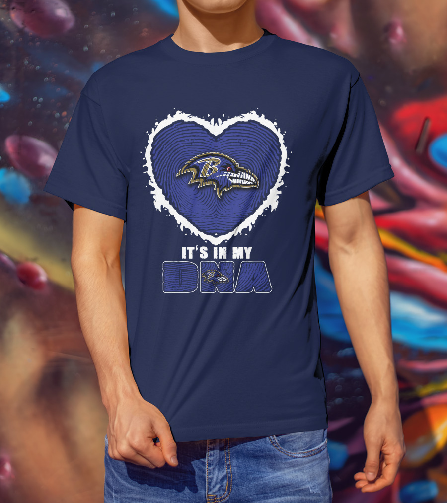 It's In My Dna Baltimore Ravens Heart Fingerprint T-Shirt