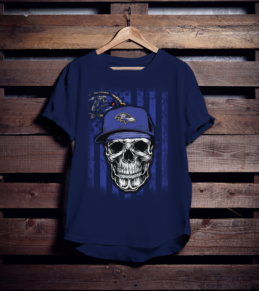 Skull V1 Baltimore Ravens Nfl Logo Cap T-Shirt