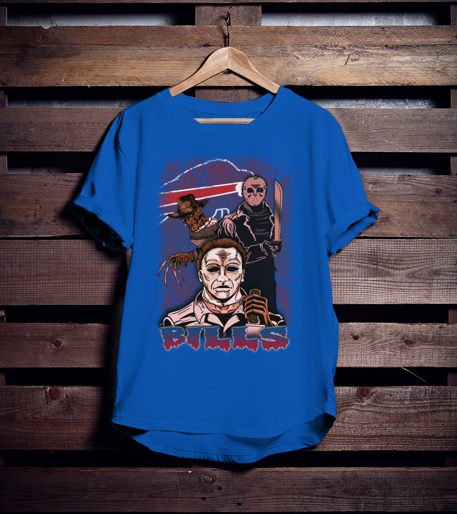 Buffalo Bills Horror Icons Featuring Michael Myers Freddy Krueger Jason Voorhees T-Shirt
