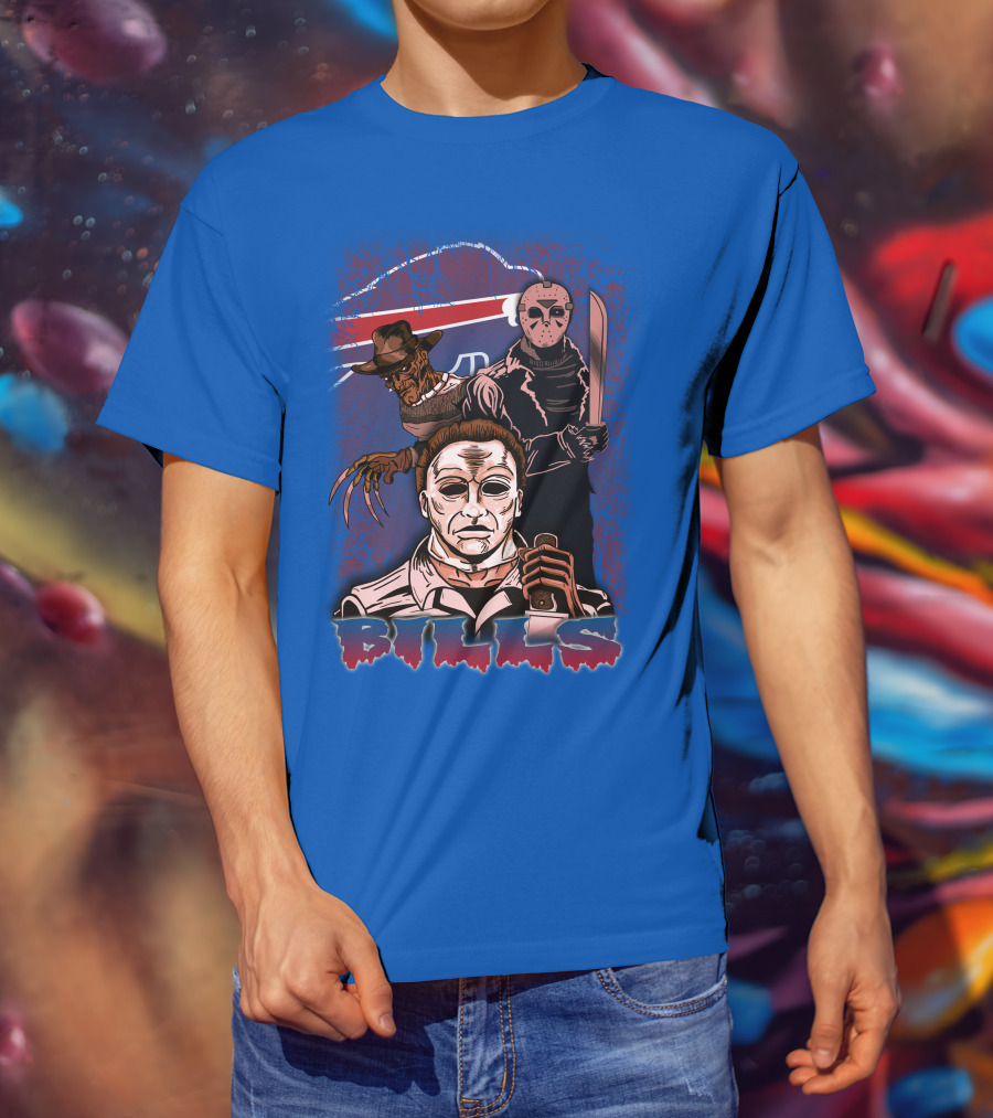 Buffalo Bills Horror Icons Featuring Michael Myers Freddy Krueger Jason Voorhees T-Shirt