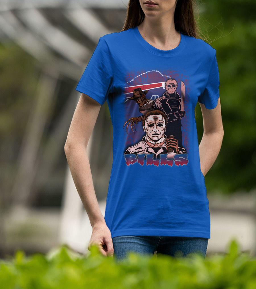 Buffalo Bills Horror Icons Featuring Michael Myers Freddy Krueger Jason Voorhees T-Shirt