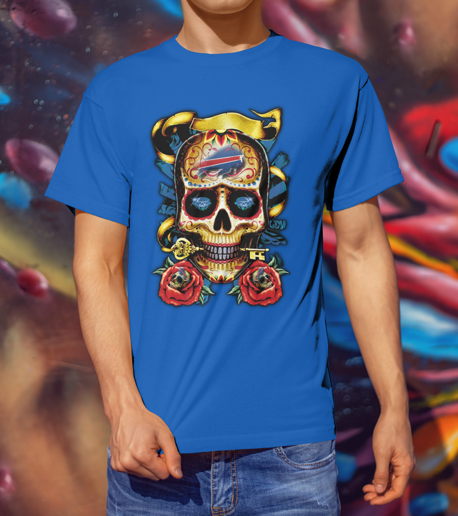Buffalo Bills Sugar Skull Roses And Keys T-Shirt
