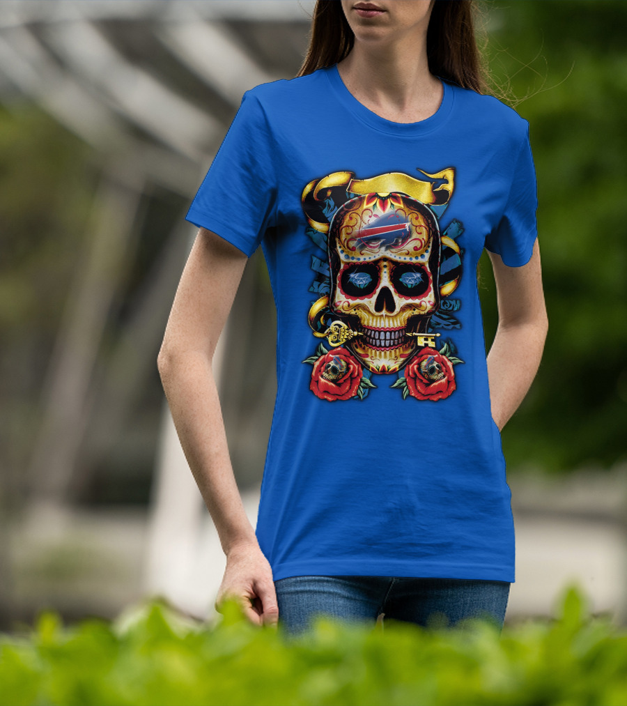 Buffalo Bills Sugar Skull Roses And Keys T-Shirt