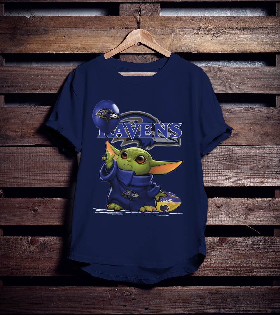 Ravens Yoda V1 Baltimore Ravens Balloon Football T-Shirt
