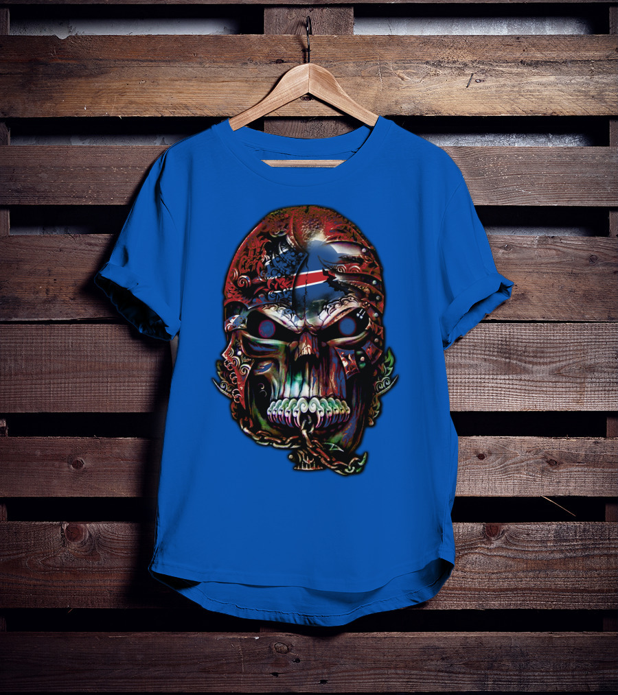 Buffalo Bills 53 Skull Art With American Flag And Tribal Elements T-Shirt