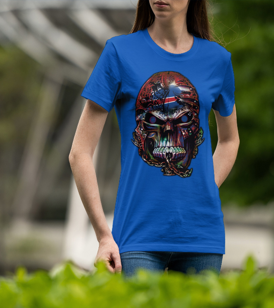 Buffalo Bills 53 Skull Art With American Flag And Tribal Elements T-Shirt