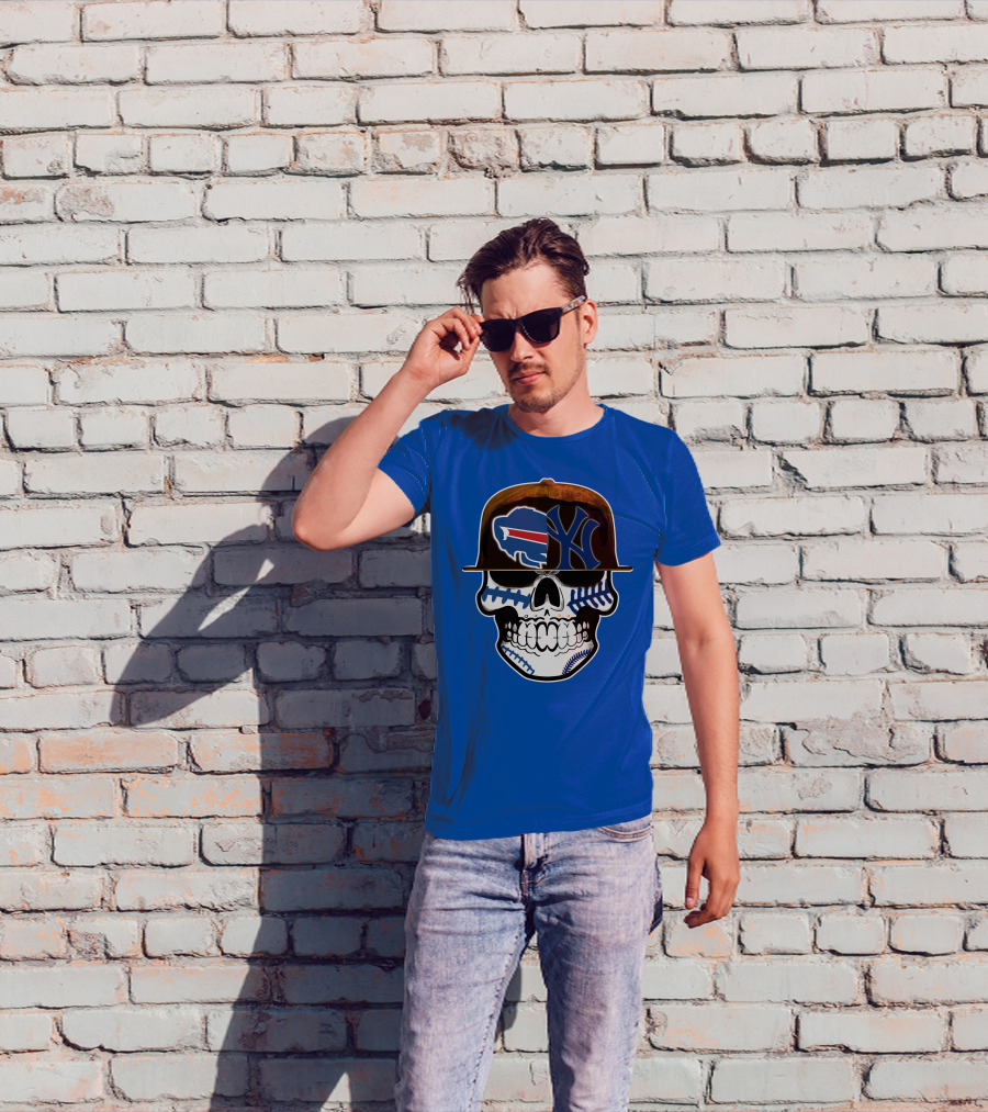 Buffalo Bills 75 Skull Design With Split Logo Yankees Cap T-Shirt